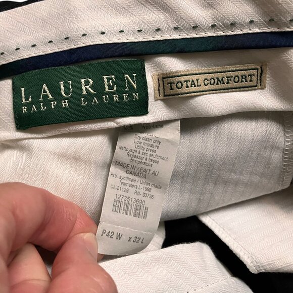 Lauren Ralph Lauren Mens Black 100% wool pleated with cuff pants Size 42/32 - Picture 13 of 15